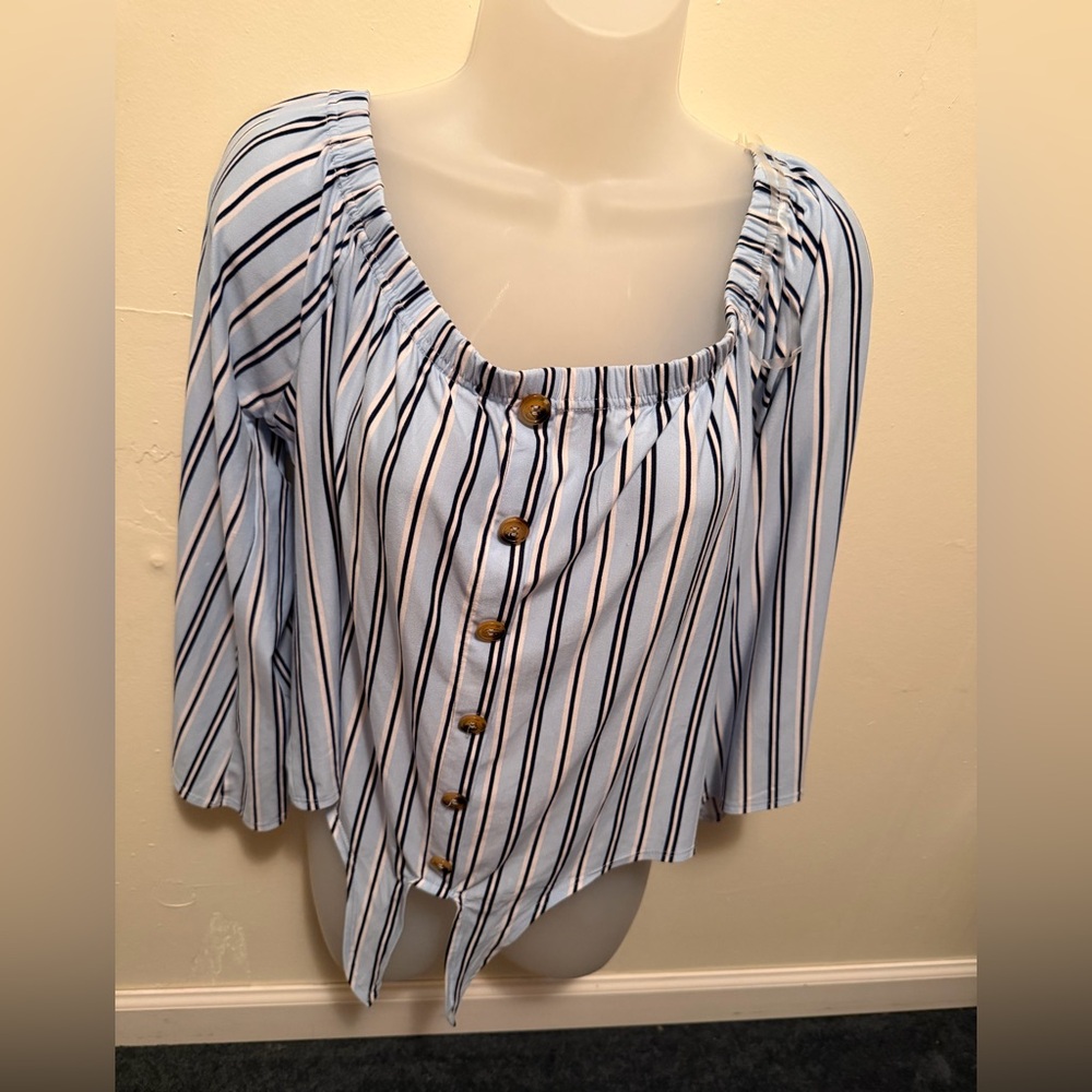 No Comment Striped Button-Down Women's Top